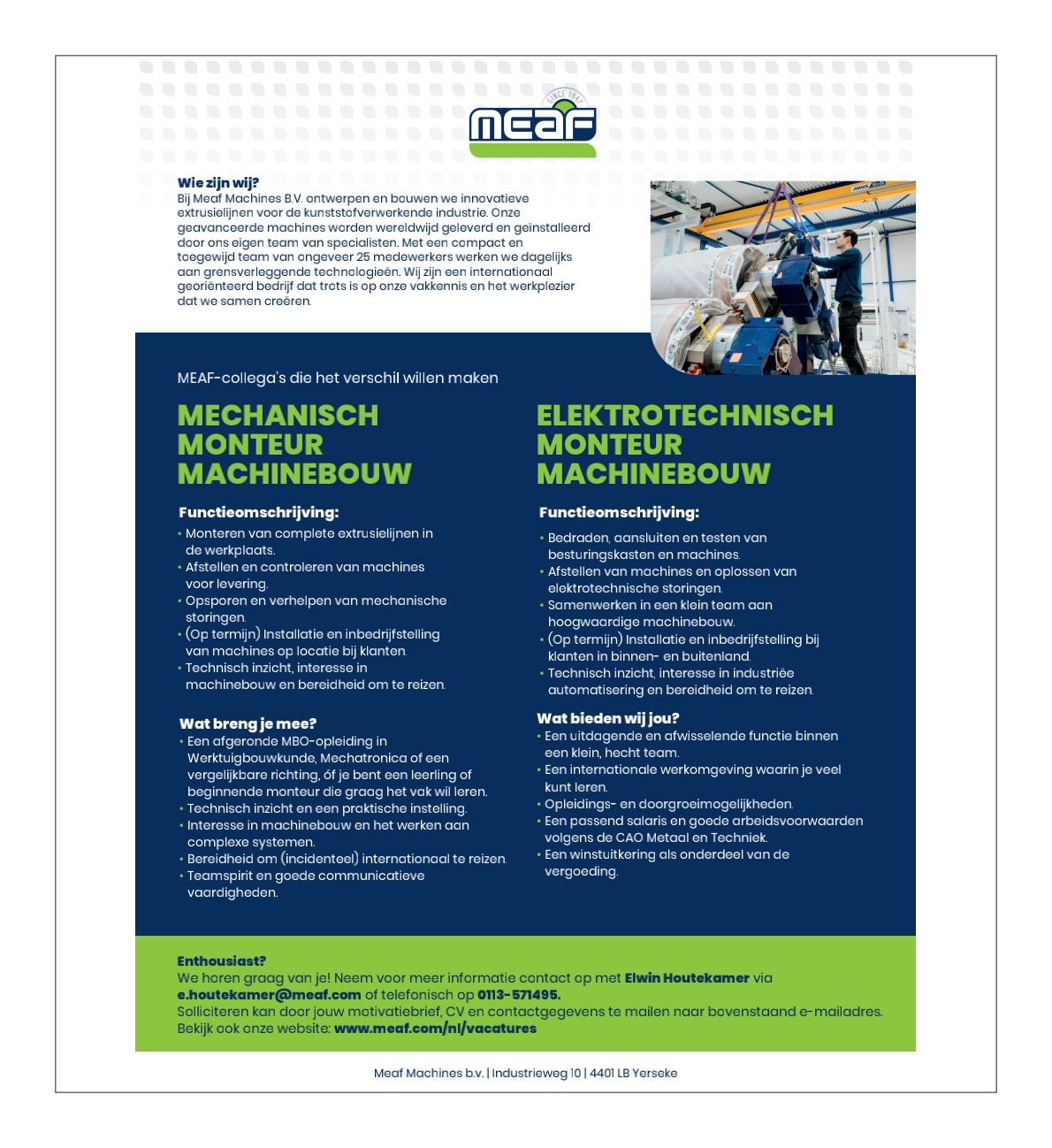 Mechanisch en Elektrotechnische Monteurs Machinebouw